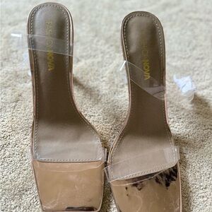 Fashion Nova Clear Strap Tan Heels